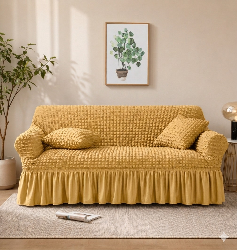 Turkish Bubble Sofa Cover Skin Golden (Stretchable Stuff No Size issue)