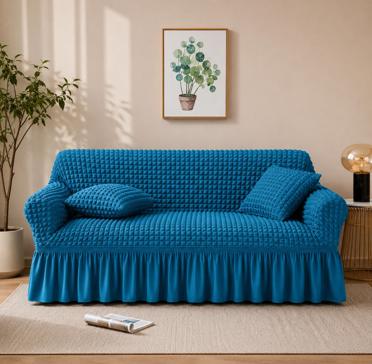 Ruffled Premium Bubble Sofa Cover Zinc (Stretchable Stuff No Size issue)