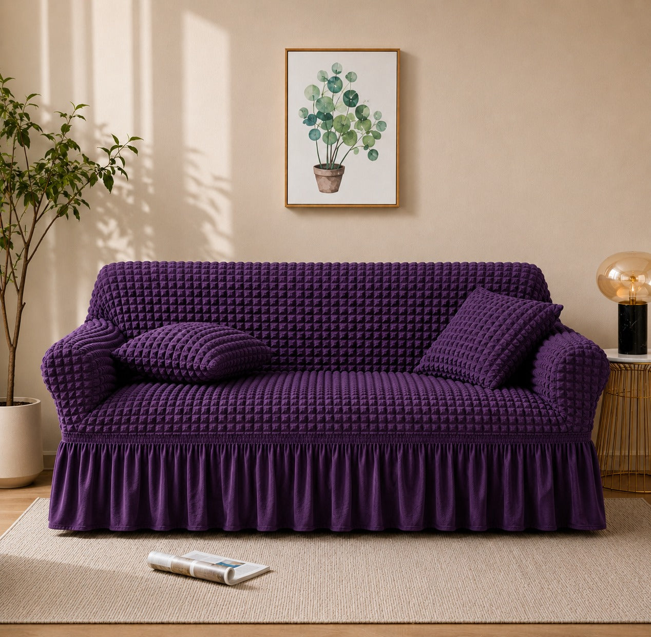 Persian Premium Bubble Sofa Cover Purple (Stretchable Stuff No Size issue)