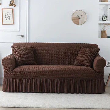 Ruffled Premium Bubble Sofa Cover Brown (Stretchable Stuff No Size issue)